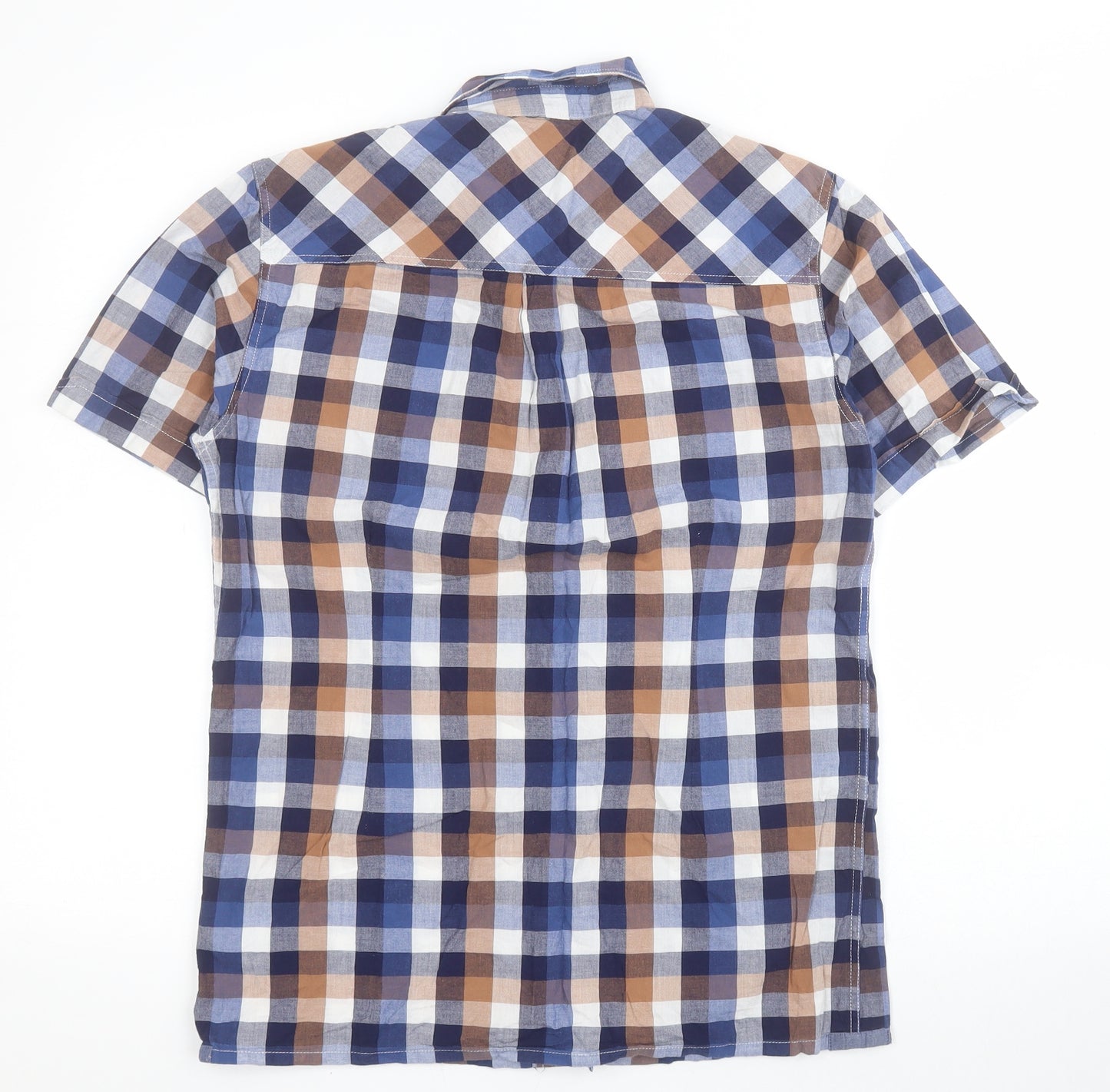 Merc London Mens Blue Plaid Cotton  Button-Up Size S Collared Button