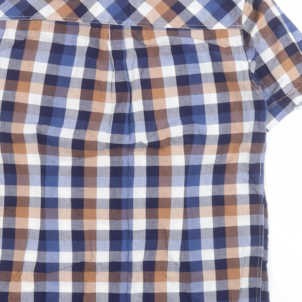 Merc London Mens Blue Plaid Cotton  Button-Up Size S Collared Button