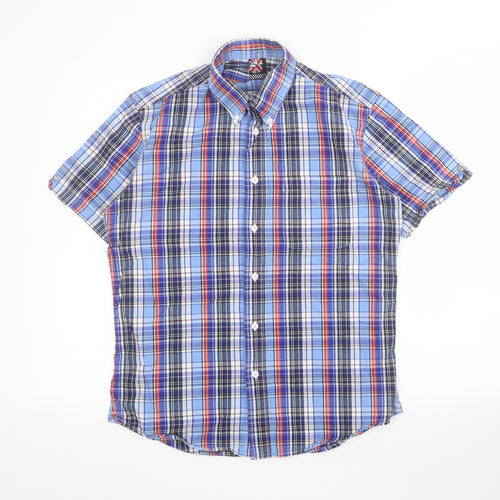 VV Mens Blue Plaid Cotton  Button-Up Size S Collared Button
