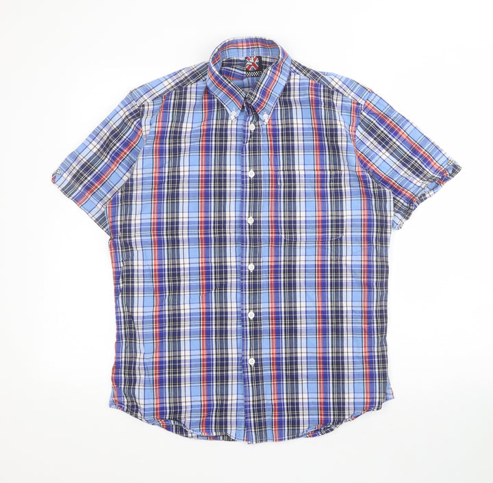 VV Mens Blue Plaid Cotton Button-Up Size S Collared Button
