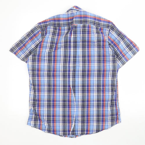 VV Mens Blue Plaid Cotton  Button-Up Size S Collared Button