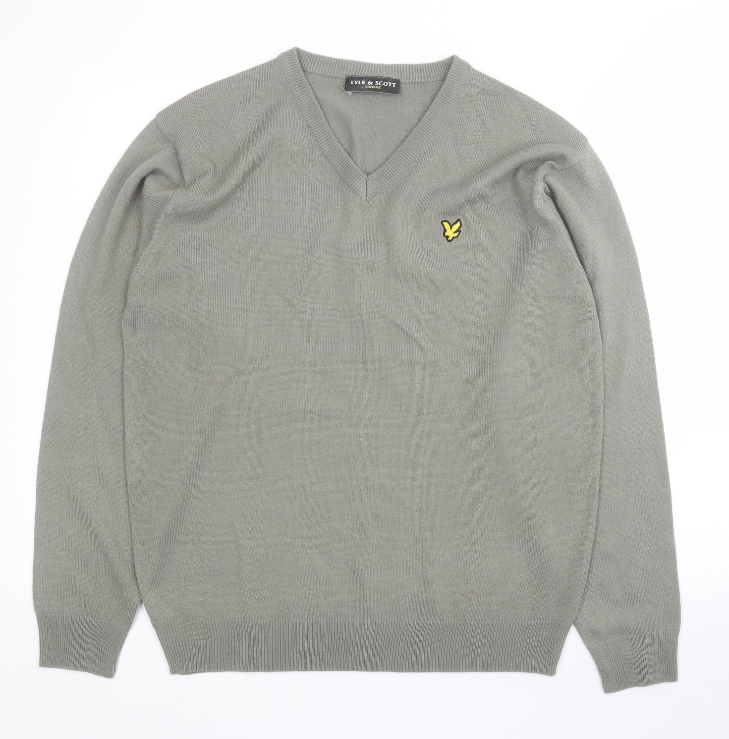 Lyle & Scott Mens Green V-Neck  Acrylic Pullover Jumper Size M