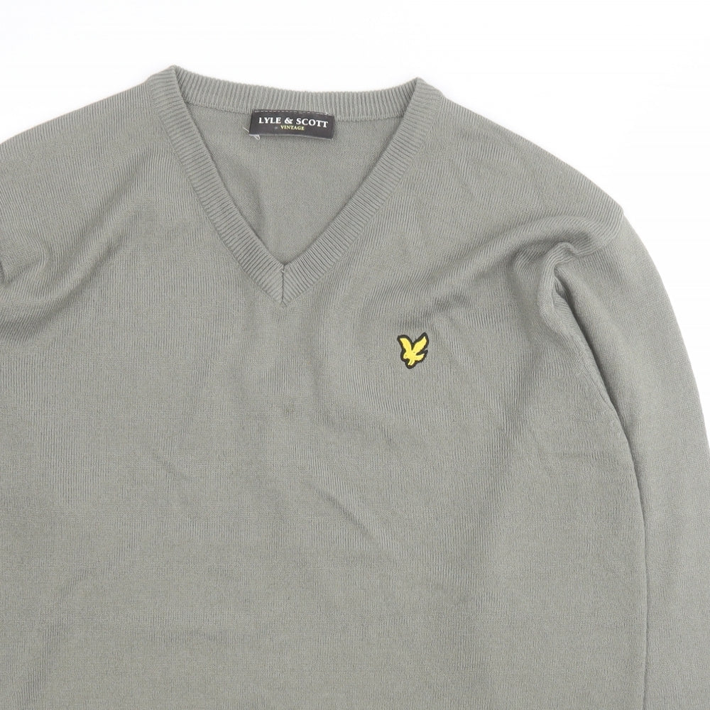 Lyle & Scott Mens Green V-Neck  Acrylic Pullover Jumper Size M