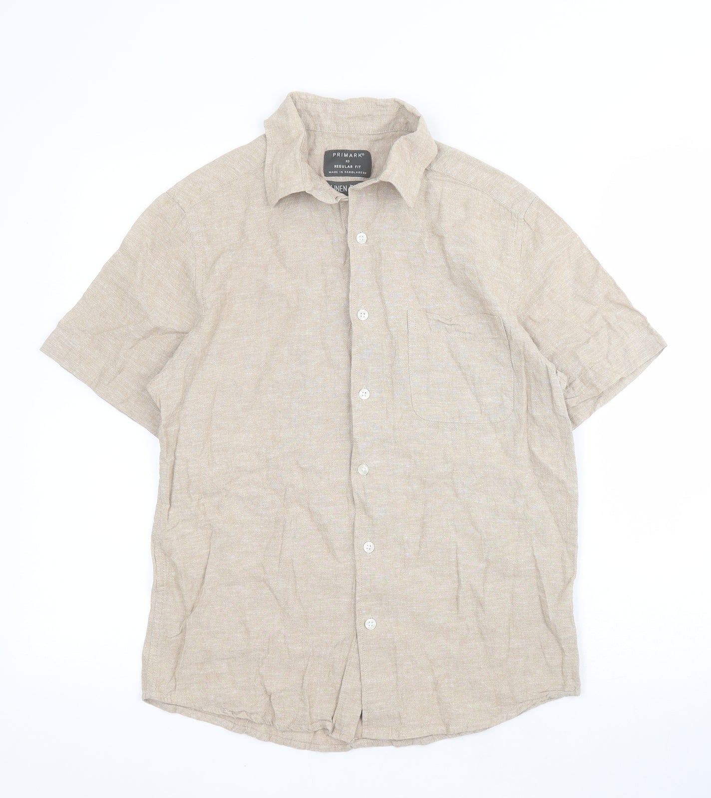 Primark Mens Brown  Linen  Button-Up Size XS Collared Button