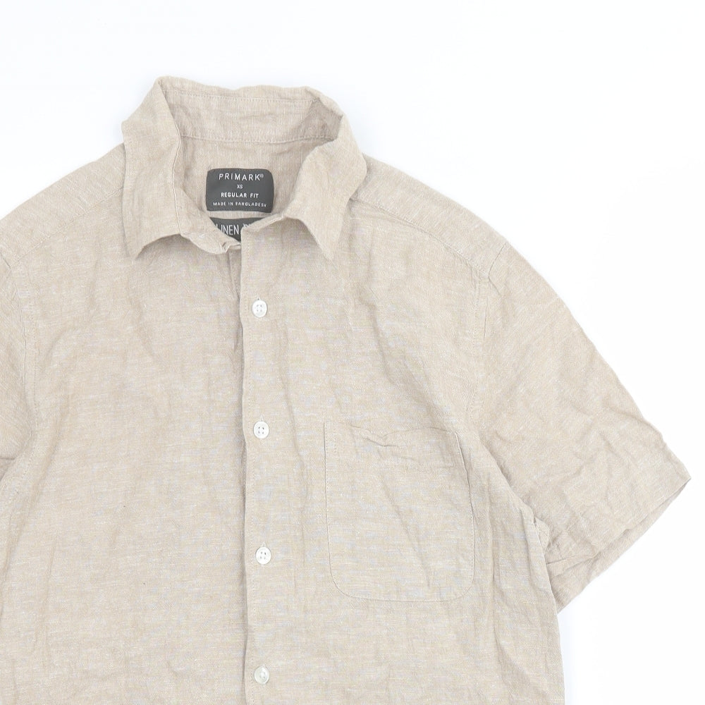 Primark Mens Brown  Linen  Button-Up Size XS Collared Button
