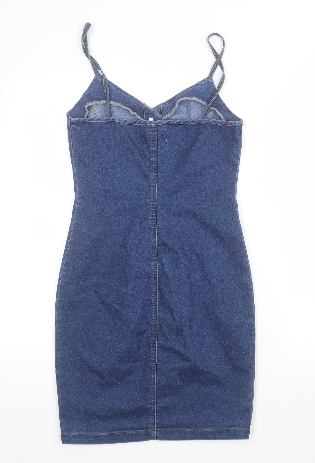 New Look Womens Blue  Cotton Mini  Size 8  V-Neck Button