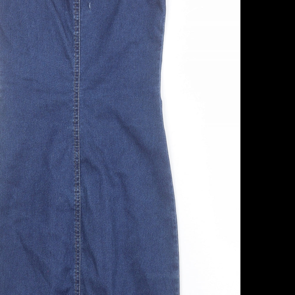 New Look Womens Blue  Cotton Mini  Size 8  V-Neck Button