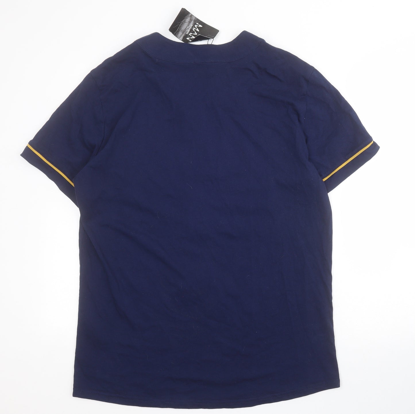 Boohoo Man Mens Blue  Cotton  Button-Up Size L V-Neck Button