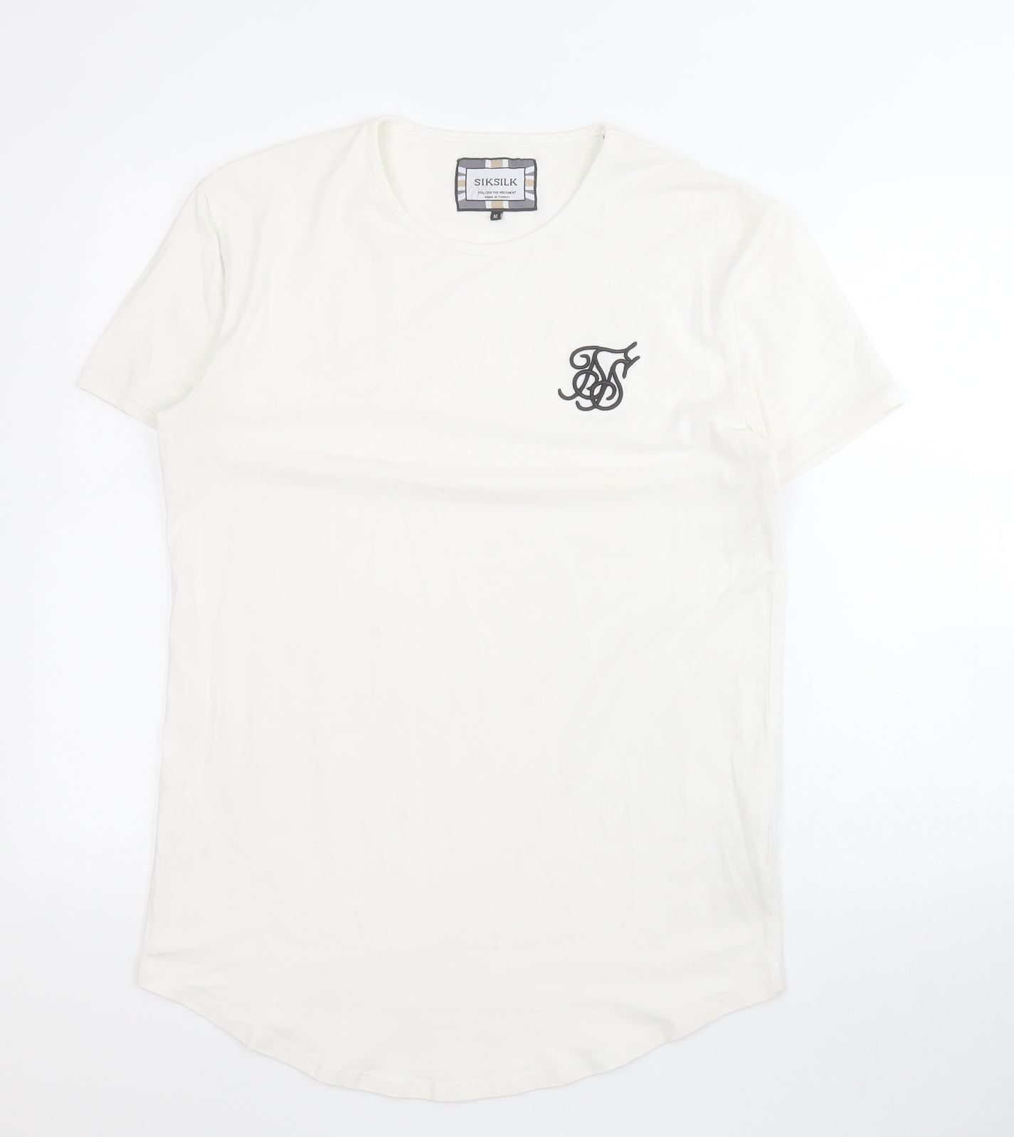 Silk Silk Mens White  Cotton  T-Shirt Size M Round Neck