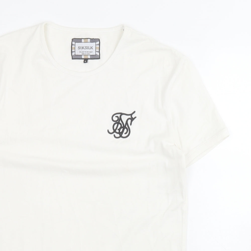 Silk Silk Mens White  Cotton  T-Shirt Size M Round Neck