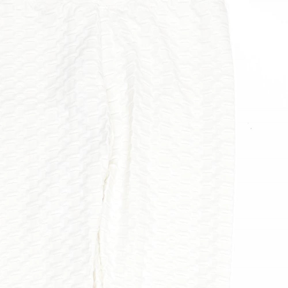 SheIn Womens White  Polyester Cropped Leggings Size S L26 in Regular Pullover - Ruched bum