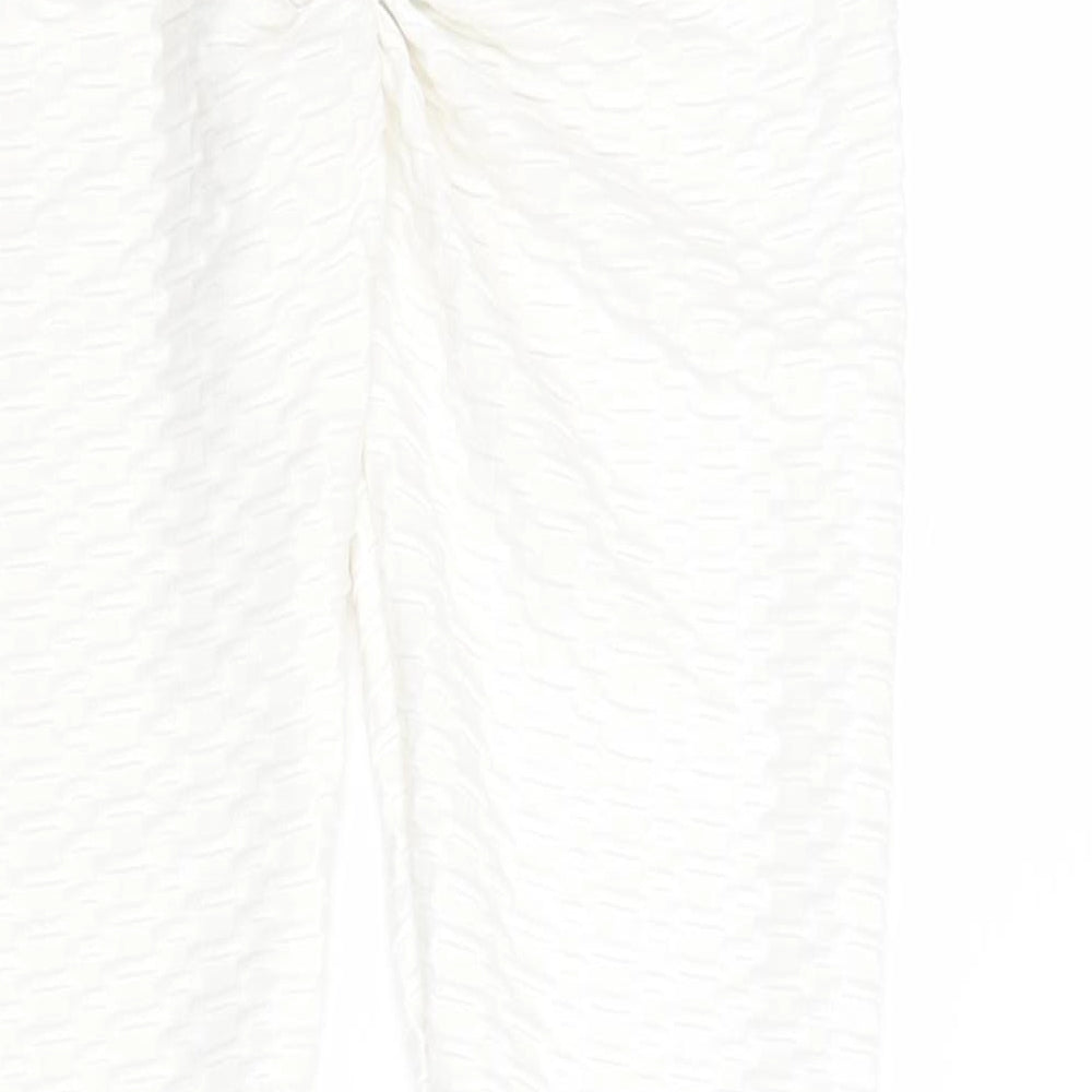 SheIn Womens White  Polyester Cropped Leggings Size S L26 in Regular Pullover - Ruched bum