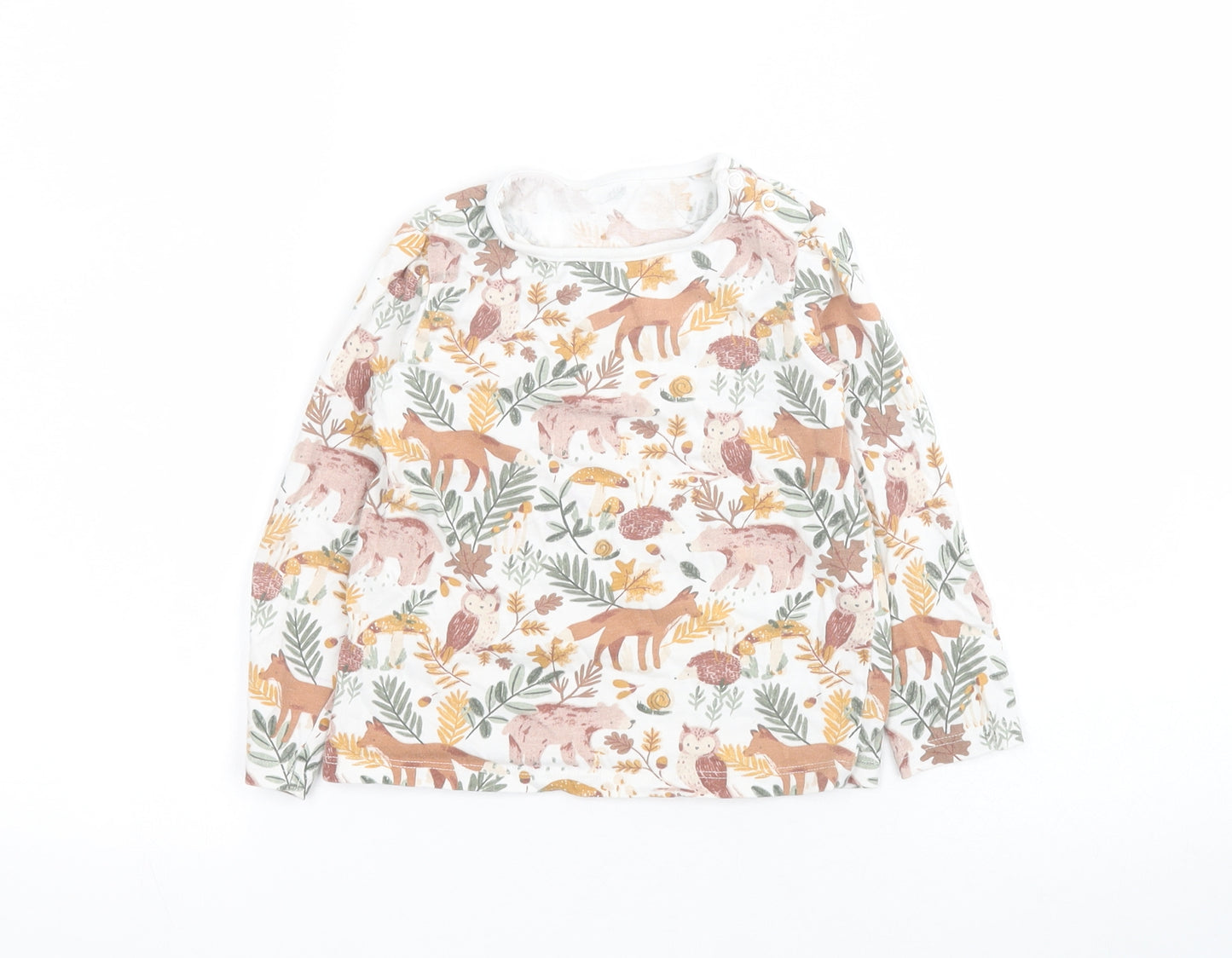 TU Baby White  100% Cotton Basic T-Shirt Size 18-24 Months Round Neck Snap - Animals