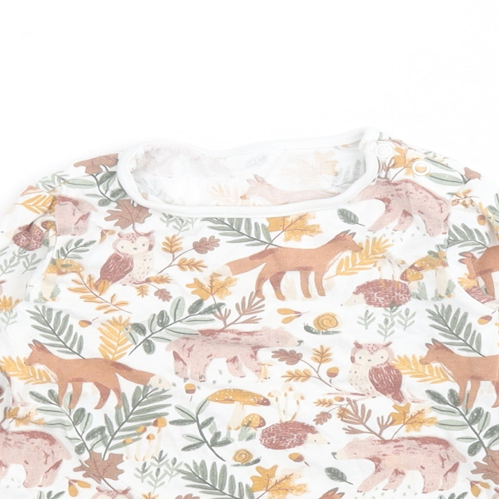 TU Baby White  100% Cotton Basic T-Shirt Size 18-24 Months Round Neck Snap - Animals