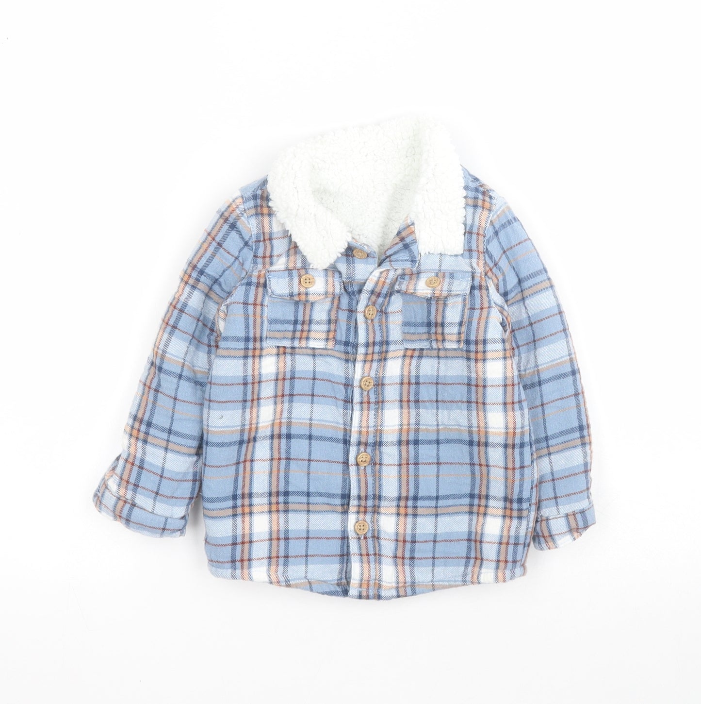 TU Baby Blue Plaid  Jacket  Size 12-18 Months   Button