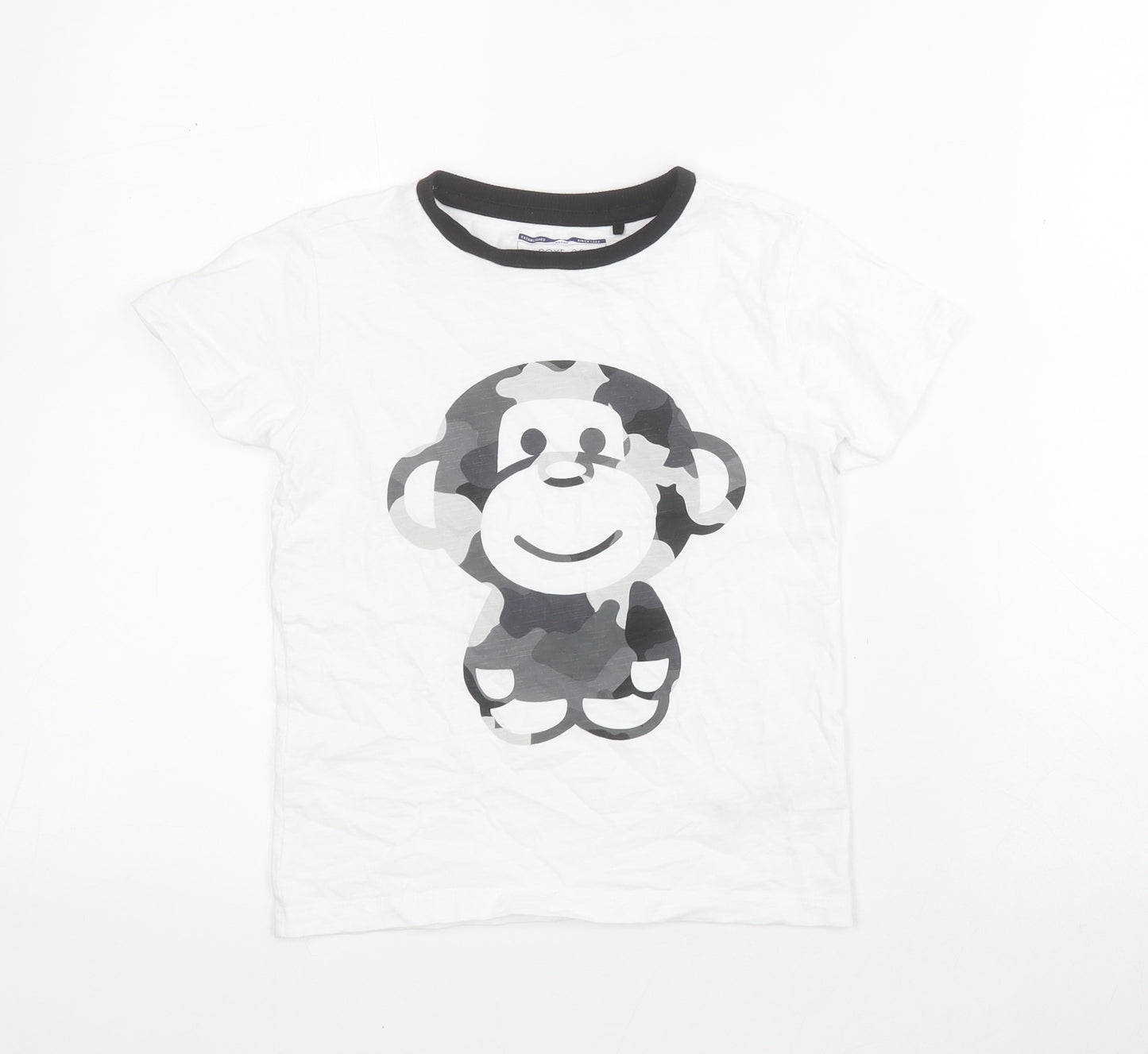 NEXT Boys White  100% Cotton Pullover T-Shirt Size 5-6 Years Crew Neck Pullover - Monkey