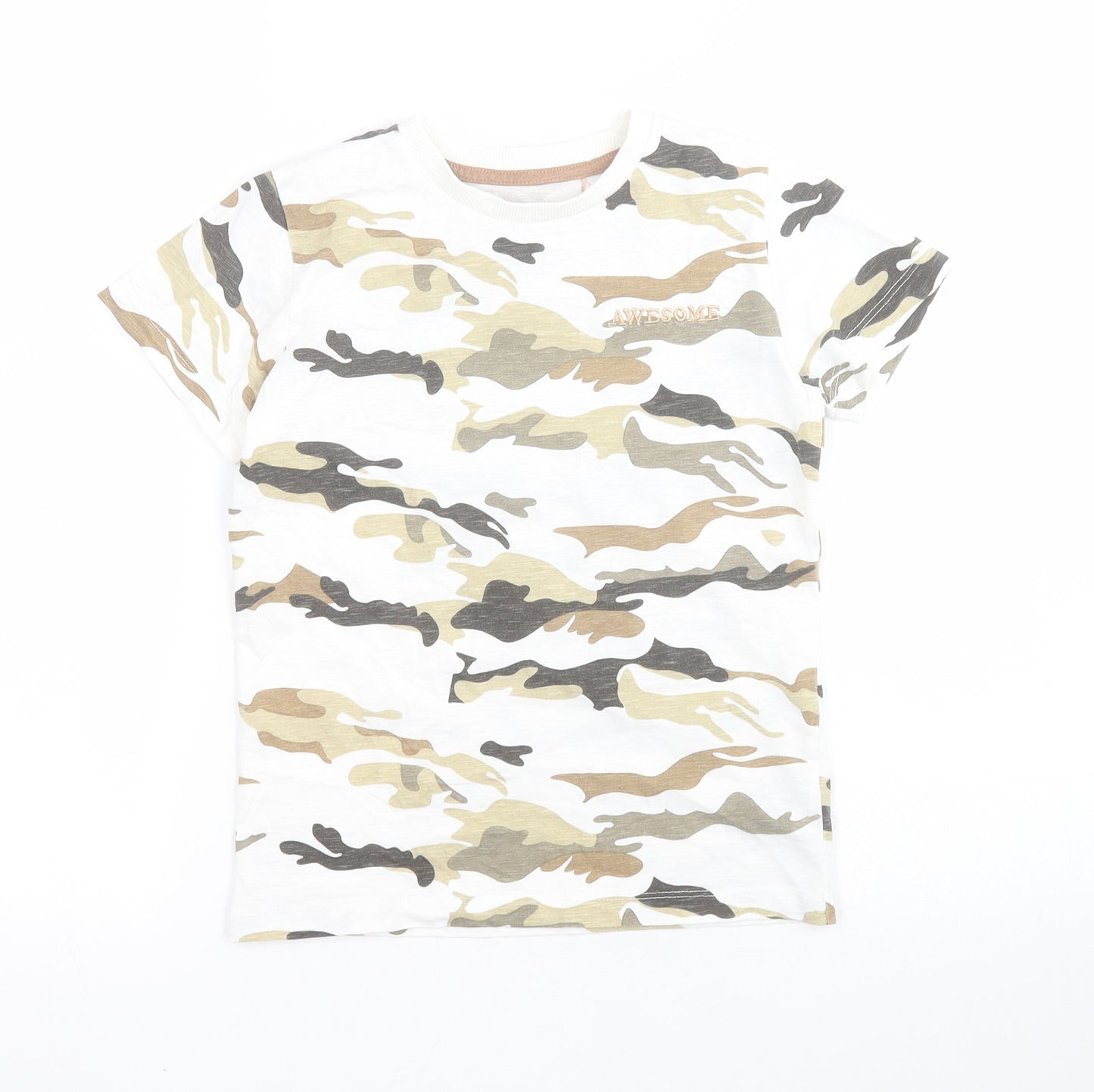 NEXT Boys White Camouflage 100% Cotton Pullover T-Shirt Size 5-6 Years Crew Neck Pullover