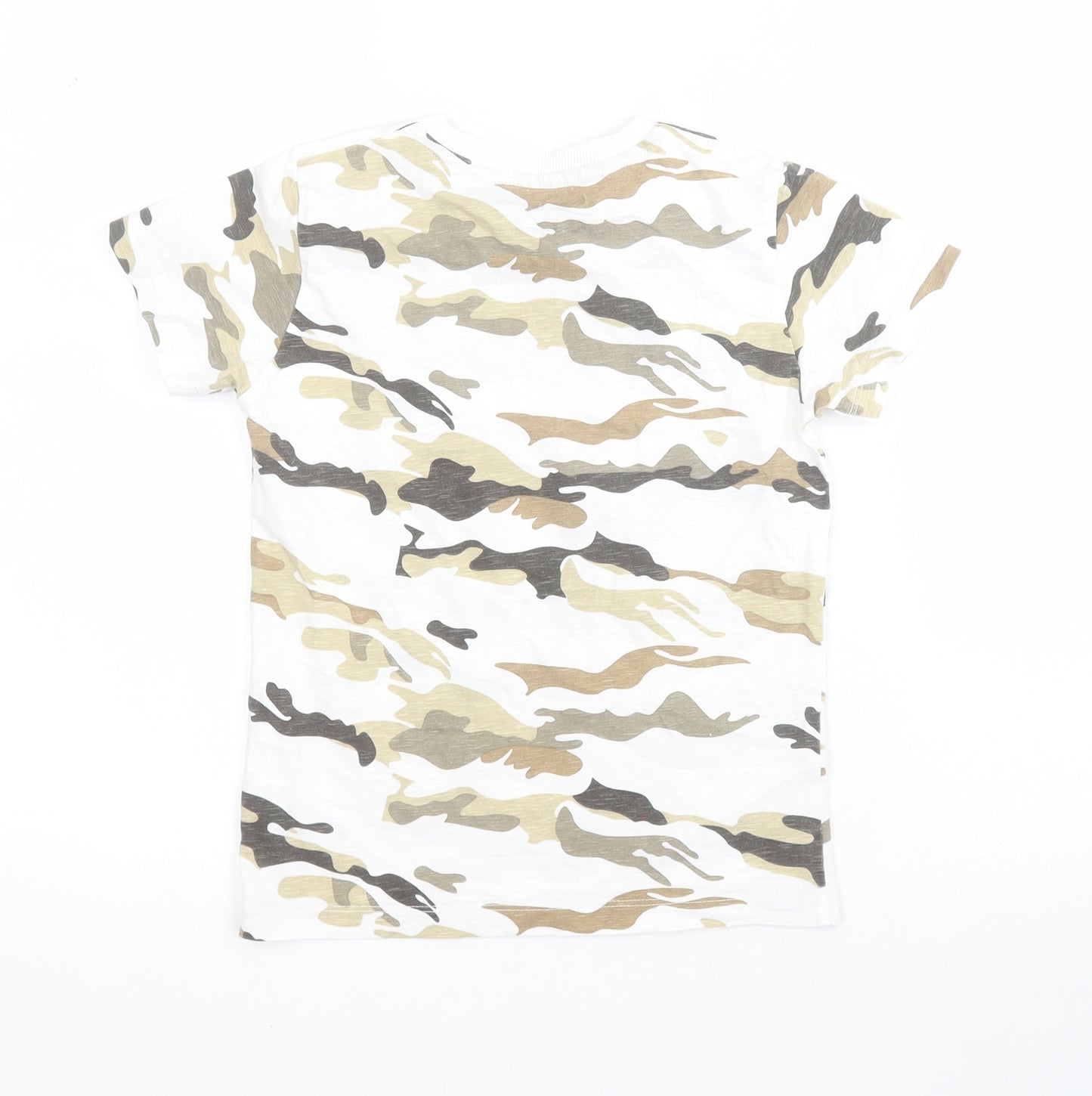 NEXT Boys White Camouflage 100% Cotton Pullover T-Shirt Size 5-6 Years Crew Neck Pullover
