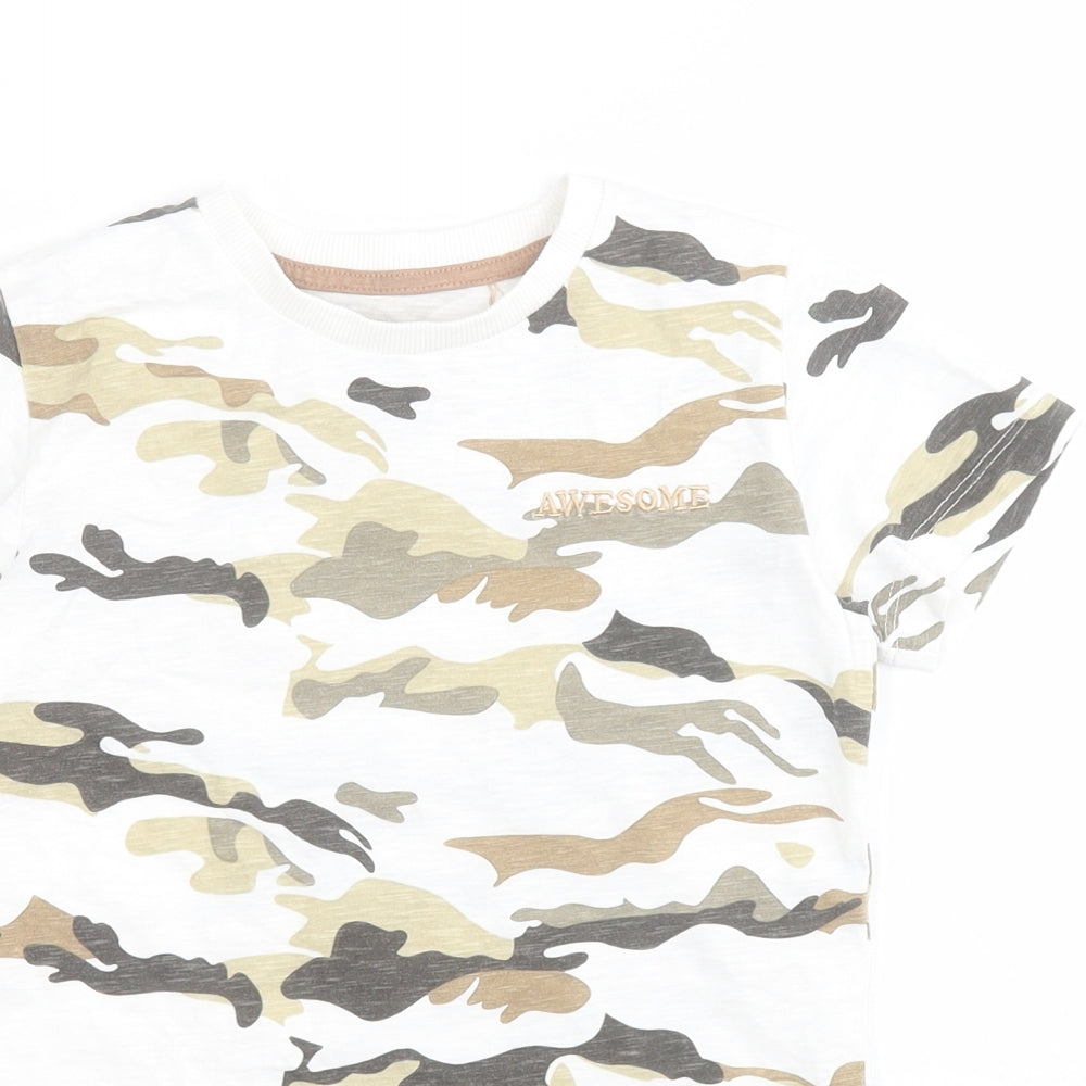 NEXT Boys White Camouflage 100% Cotton Pullover T-Shirt Size 5-6 Years Crew Neck Pullover