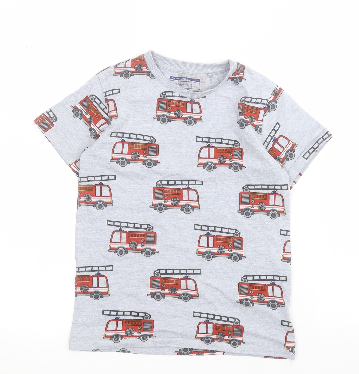 NEXT Boys Grey  Cotton Pullover T-Shirt Size 5-6 Years Crew Neck Pullover - Fire emgine