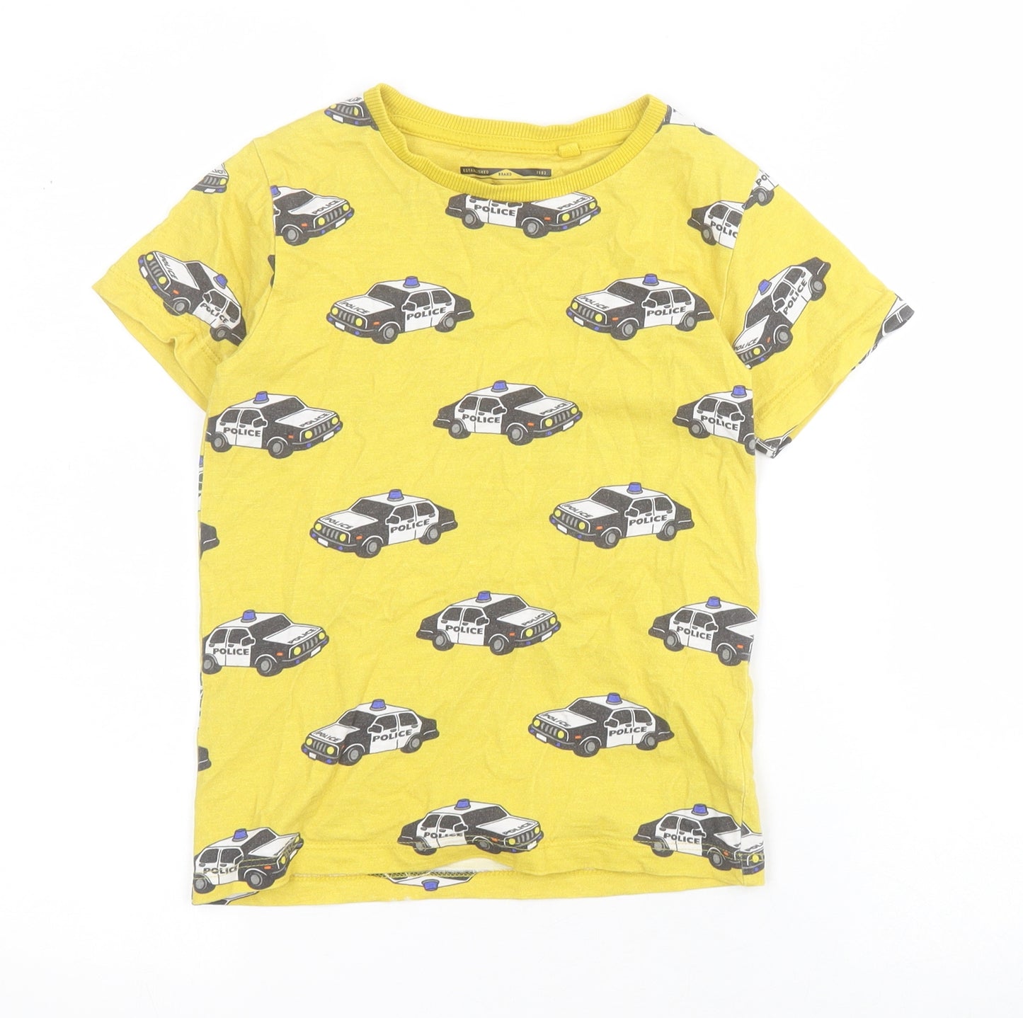 NEXT Boys Yellow  100% Cotton Pullover T-Shirt Size 5-6 Years Crew Neck Pullover - Police Car