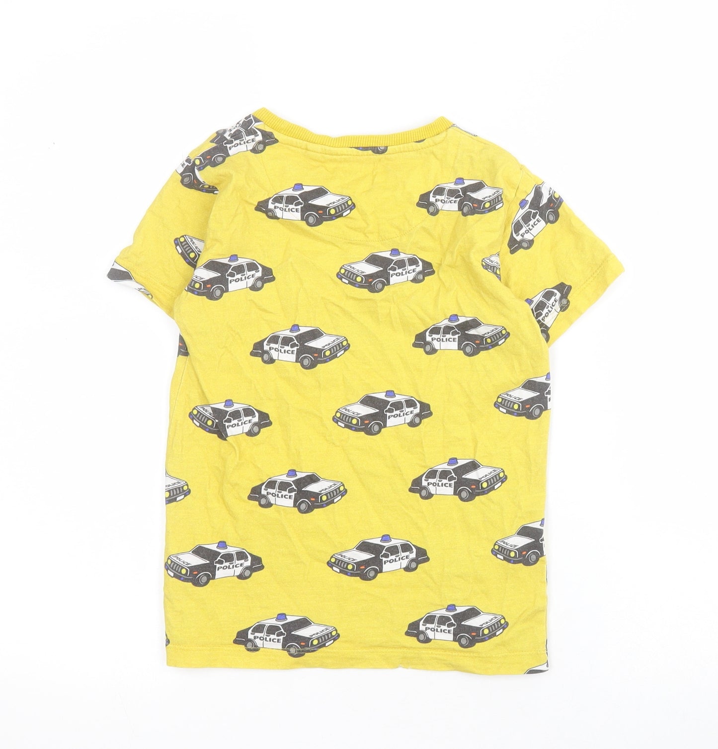 NEXT Boys Yellow  100% Cotton Pullover T-Shirt Size 5-6 Years Crew Neck Pullover - Police Car