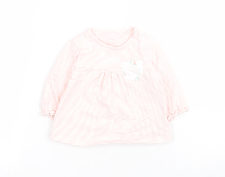 NEXT Baby Pink Striped Cotton Pullover T-Shirt Size 0-3 Months Round Neck Snap - Up to 1 month