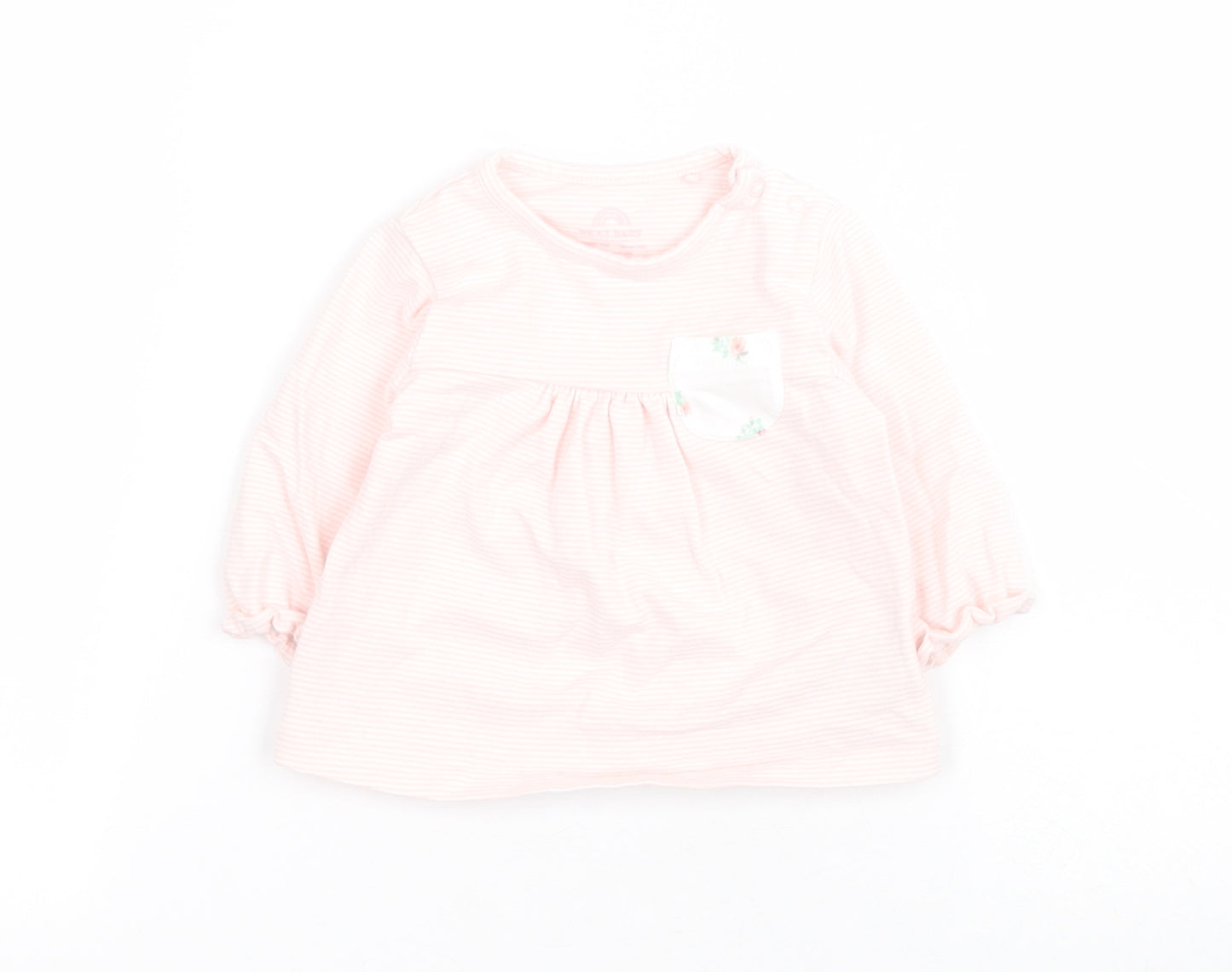 NEXT Baby Pink Striped Cotton Pullover T-Shirt Size 0-3 Months Round Neck Snap - Up to 1 month