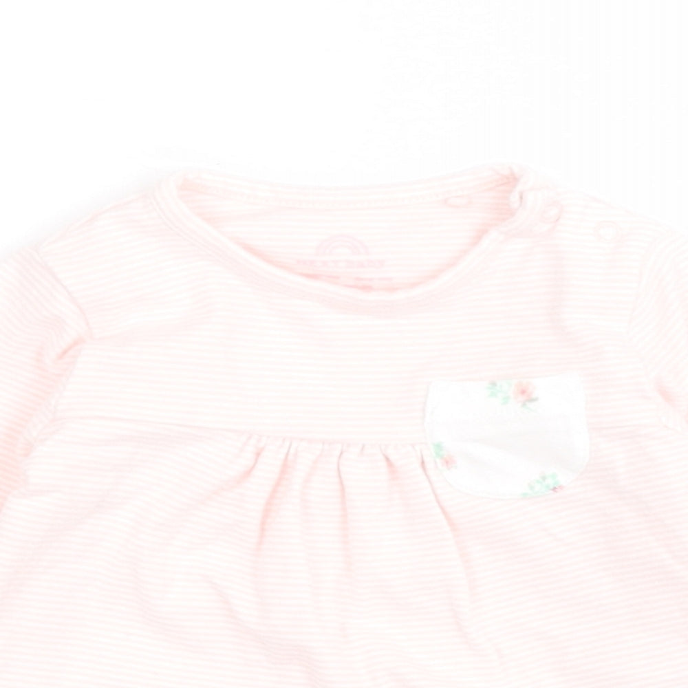 NEXT Baby Pink Striped Cotton Pullover T-Shirt Size 0-3 Months Round Neck Snap - Up to 1 month