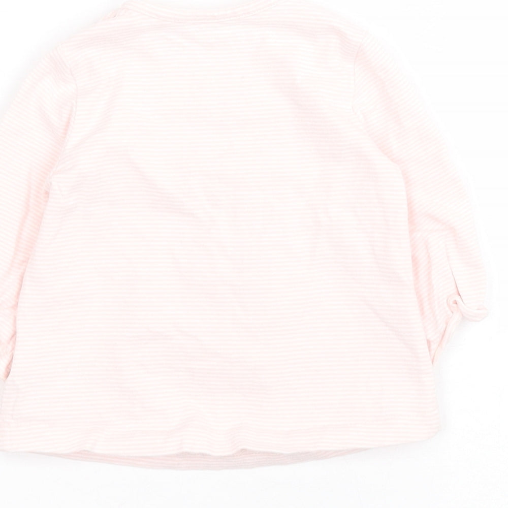 NEXT Baby Pink Striped Cotton Pullover T-Shirt Size 0-3 Months Round Neck Snap - Up to 1 month