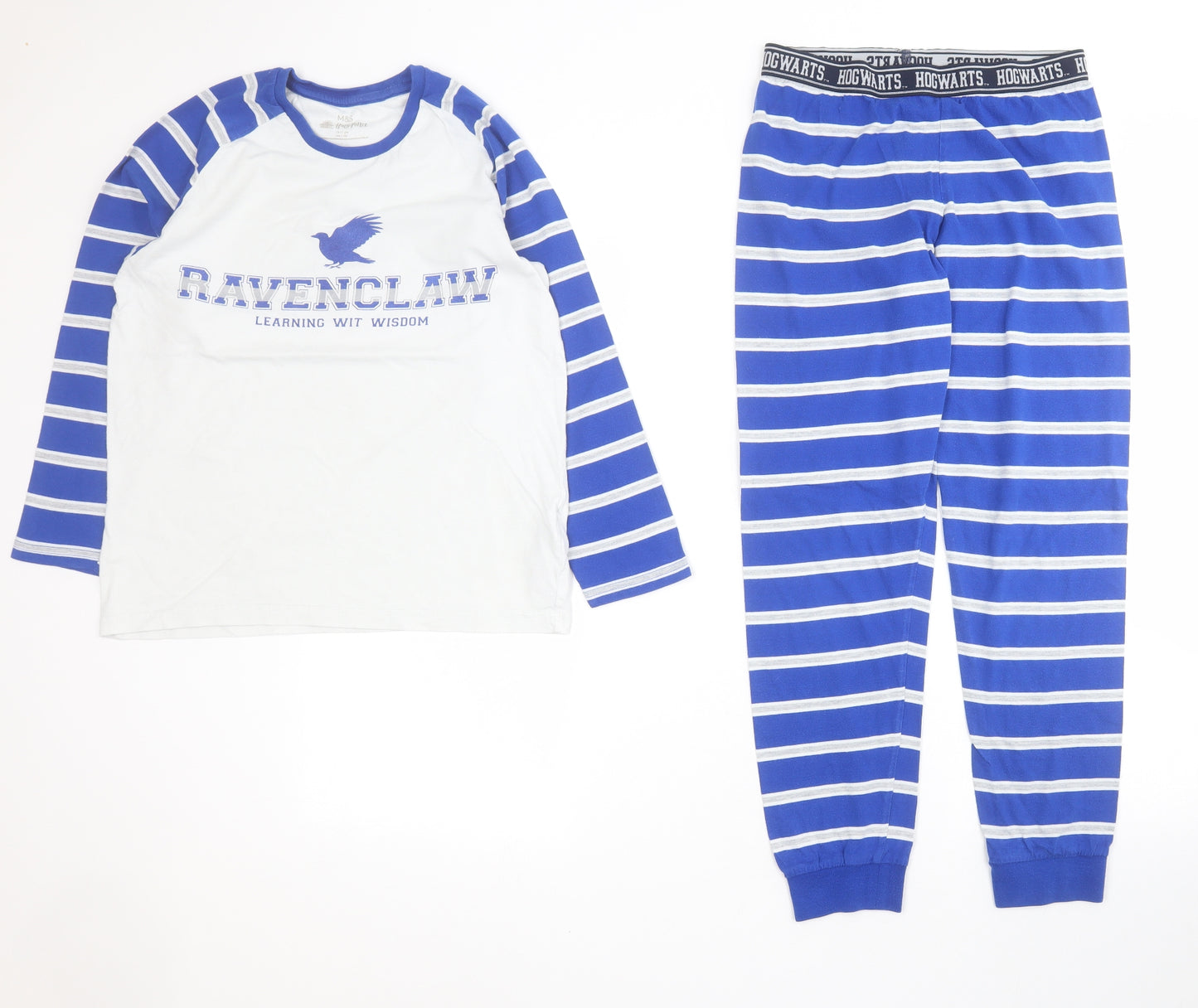 Marks and Spencer Boys Blue Striped Cotton  Pyjama Set Size 10-11 Years  Pullover - Ravenclaw