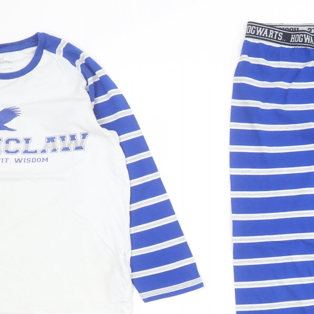 Marks and Spencer Boys Blue Striped Cotton  Pyjama Set Size 10-11 Years  Pullover - Ravenclaw