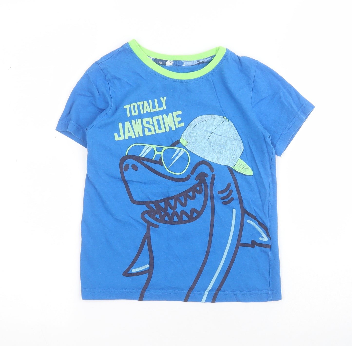 Dunnes Boys Blue  100% Cotton Basic T-Shirt Size 7-8 Years Crew Neck Pullover