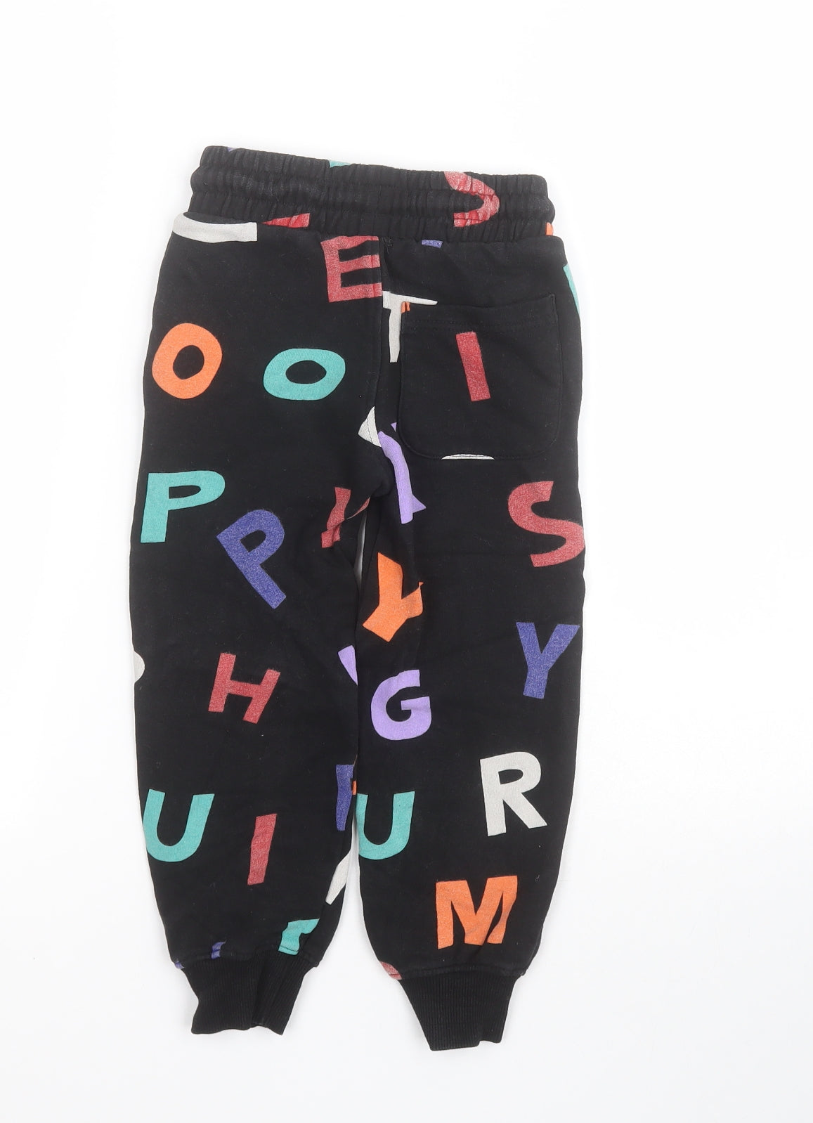 Primark Boys Black  100% Cotton Jegging Trousers Size 4-5 Years  Regular Drawstring - Alphabet