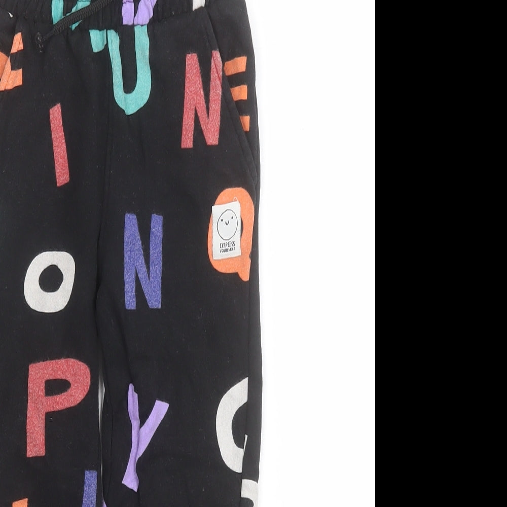 Primark Boys Black  100% Cotton Jegging Trousers Size 4-5 Years  Regular Drawstring - Alphabet
