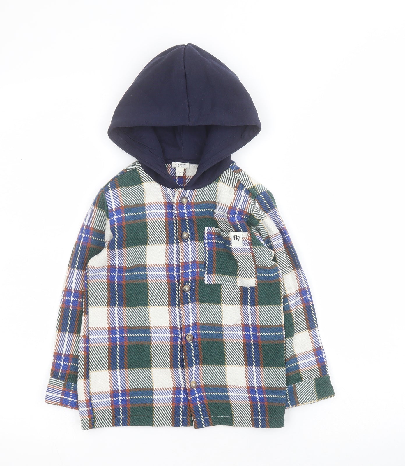 River Island Boys Multicoloured Plaid  Shirt Jacket Coat Size 4-5 Years  Button