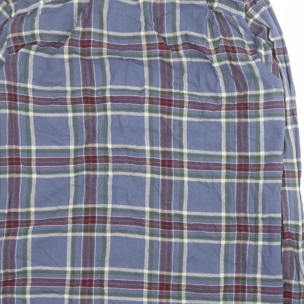 Pull & Bear Mens Blue Plaid Cotton  Button-Up Size L Collared Button