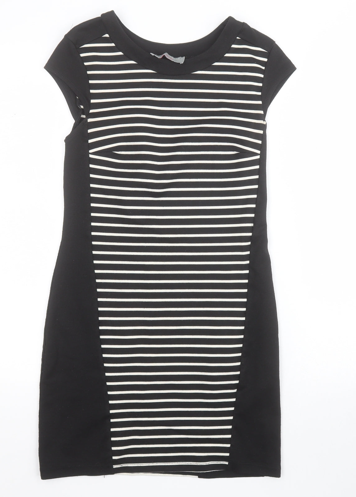 Dorothy Perkins Womens Black Striped Polyester Bodycon  Size 6  Round Neck Pullover