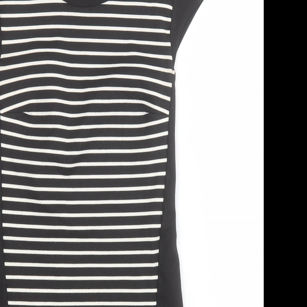 Dorothy Perkins Womens Black Striped Polyester Bodycon  Size 6  Round Neck Pullover