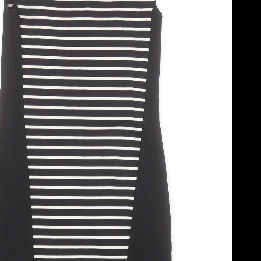 Dorothy Perkins Womens Black Striped Polyester Bodycon  Size 6  Round Neck Pullover