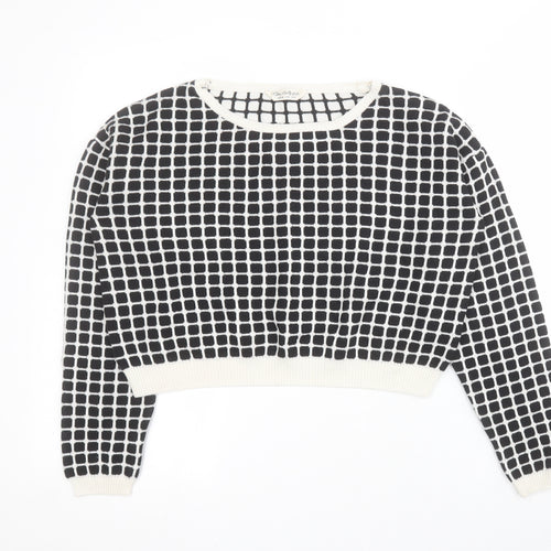 Miss Selfridge Womens Black Round Neck Geometric Acrylic Pullover Jumper Size 8   - Cropped