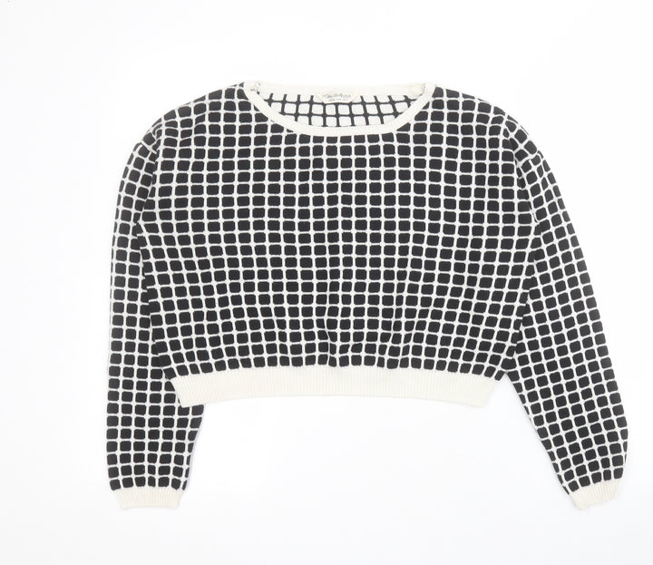 Miss Selfridge Womens Black Round Neck Geometric Acrylic Pullover Jumper Size 8   - Cropped