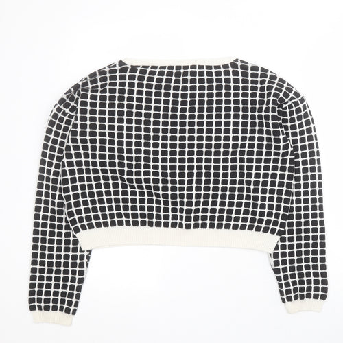 Miss Selfridge Womens Black Round Neck Geometric Acrylic Pullover Jumper Size 8   - Cropped