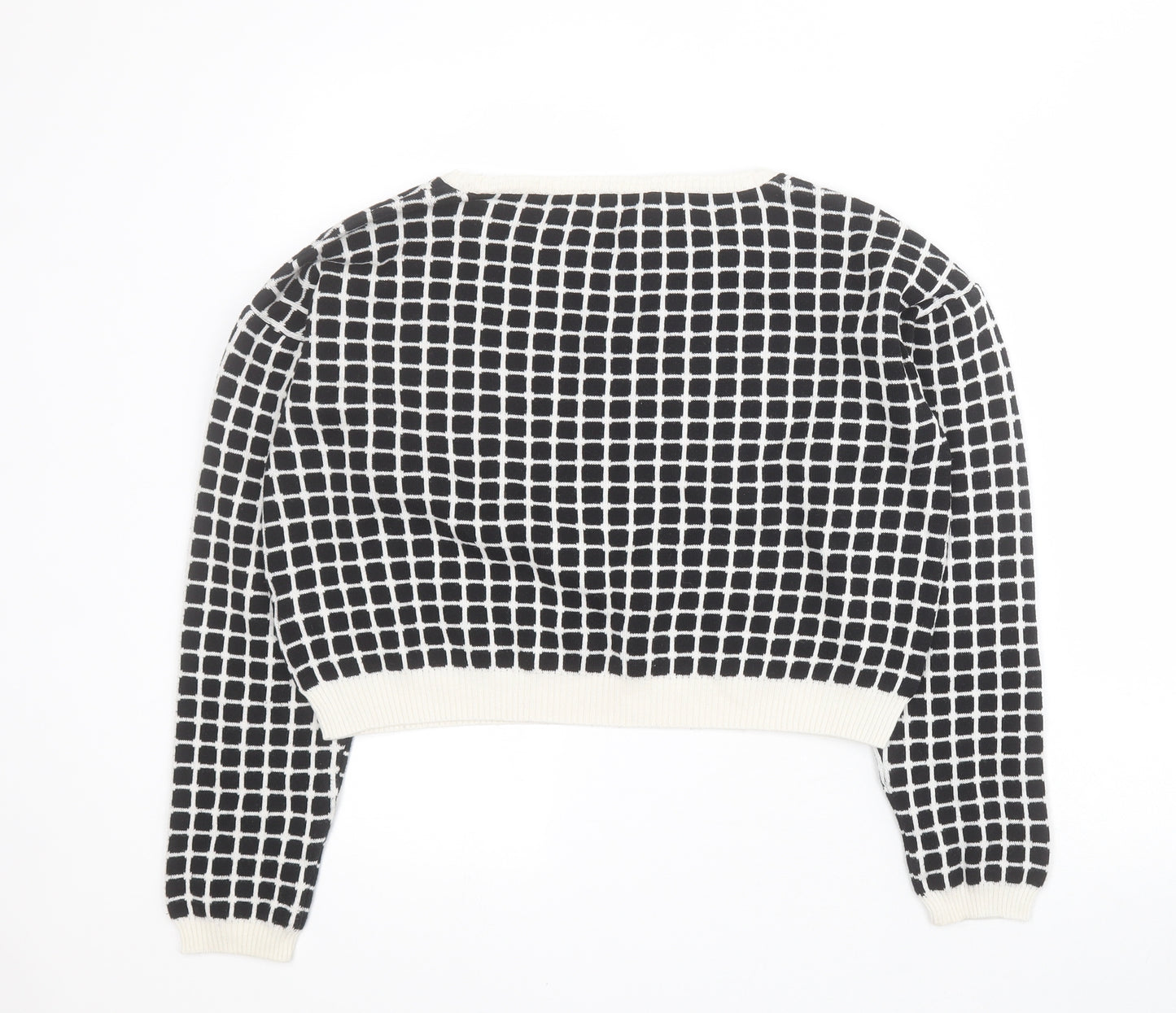 Miss Selfridge Womens Black Round Neck Geometric Acrylic Pullover Jumper Size 8   - Cropped