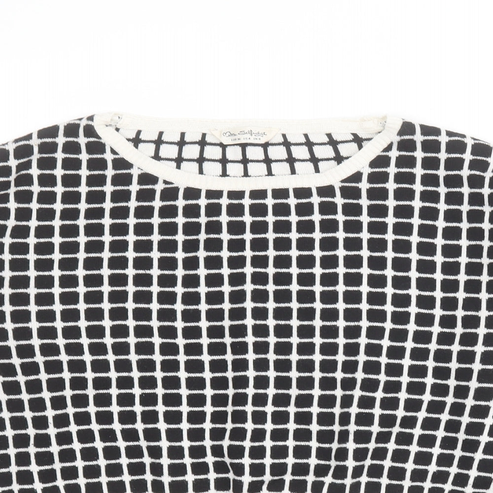 Miss Selfridge Womens Black Round Neck Geometric Acrylic Pullover Jumper Size 8   - Cropped