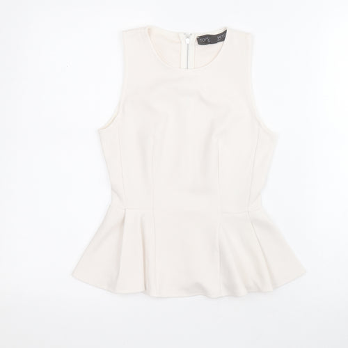 Topshop Womens White  Polyester Basic Blouse Size 6 Round Neck - Peplum