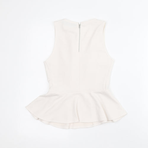 Topshop Womens White  Polyester Basic Blouse Size 6 Round Neck - Peplum