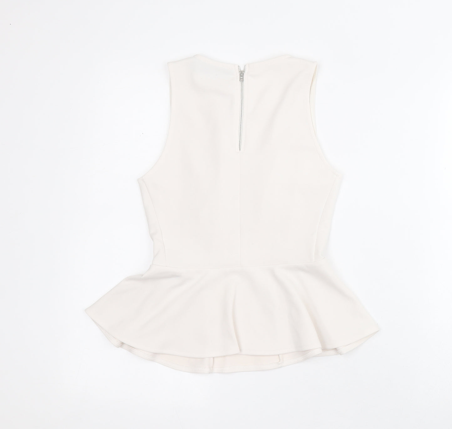 Topshop Womens White  Polyester Basic Blouse Size 6 Round Neck - Peplum