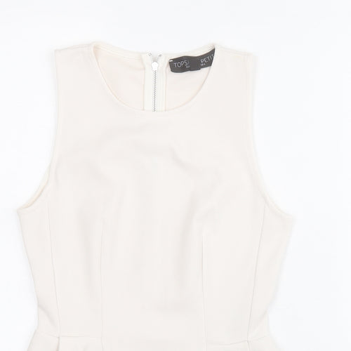 Topshop Womens White  Polyester Basic Blouse Size 6 Round Neck - Peplum