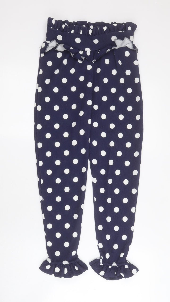 PRETTYLITTLETHING Womens Blue Polka Dot Polyester Cropped Trousers Size 6 L22 in Regular